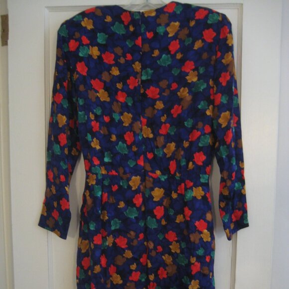ESTATE LADY'S SILK AKRIS 1980s DRESS MULTICOLOR SIZE M w/BACK ZIPPER - Picture 1 of 4